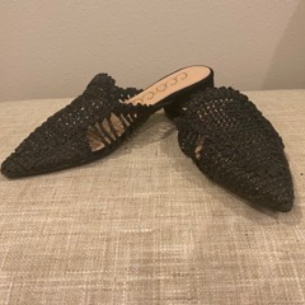CCOCCI Black Raffia Pointed Toe Mule Slide Flats Size 8